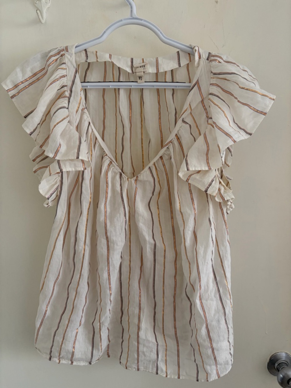 Rebecca Taylor Cream Blouse with Tan & Brown Stripes